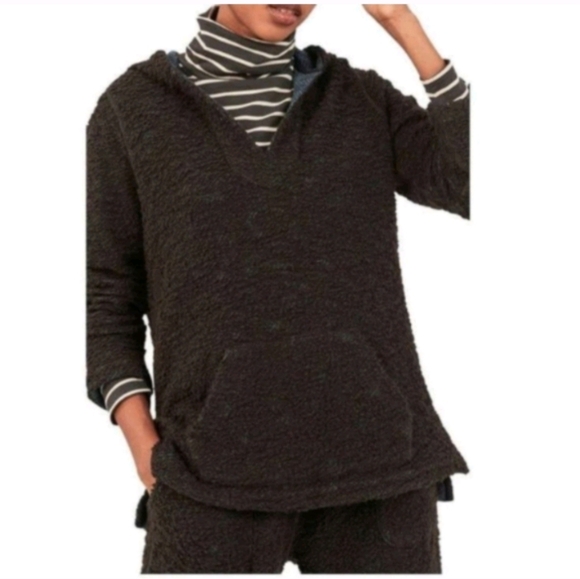 Faherty Seabrook Pullover Black Marled Hooded Top Sweater Surf Beach Sz M - Picture 1 of 8